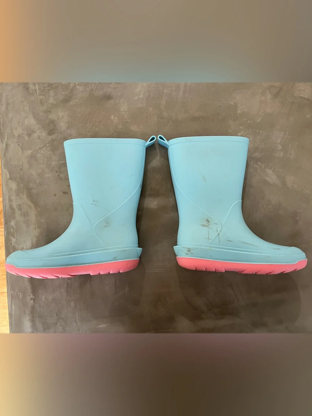 Cat & Jack Light Blue Kids Rain Boots with Pink Soles